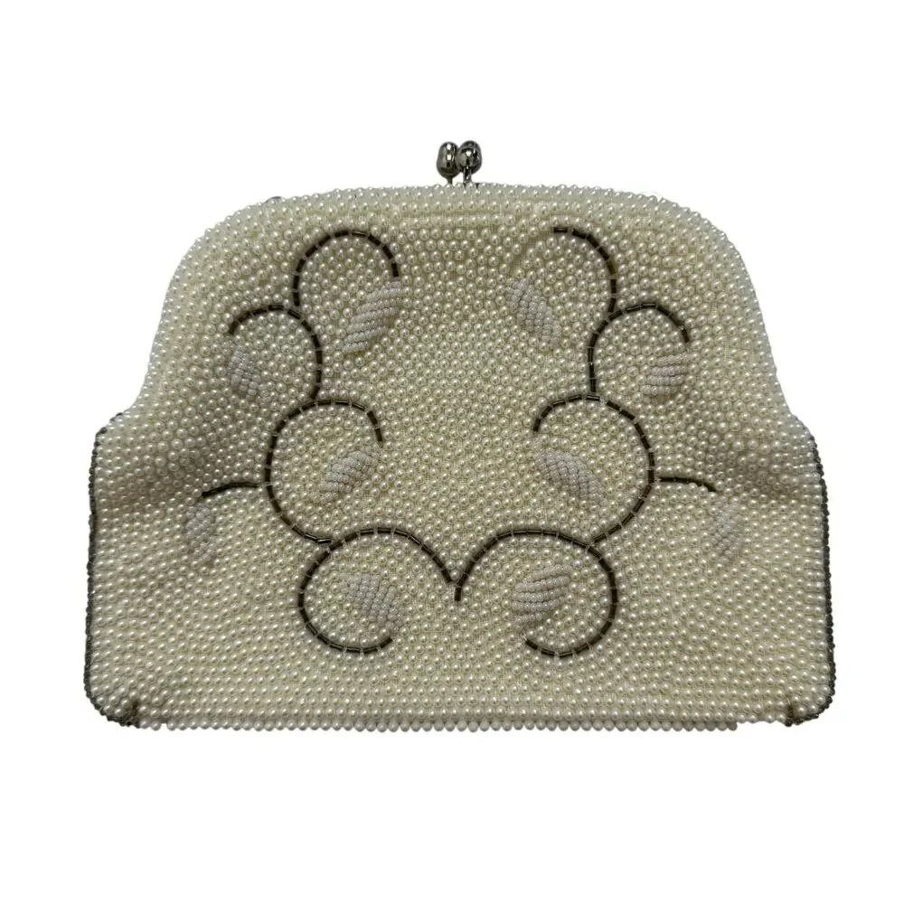 Vintage Beaded Clutch Mini Purse Swirl Design Satin Lined Made In Japan